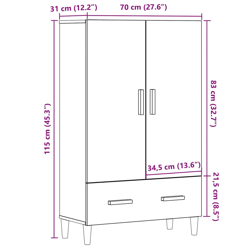 Visoka ploča Artisan hrast 70x31x115 cm izrađeno drvo