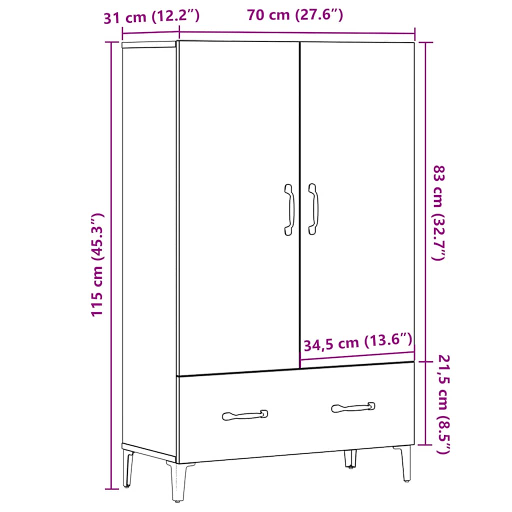 Visoka ploča Artisan hrast 70x31x115 cm izrađeno drvo