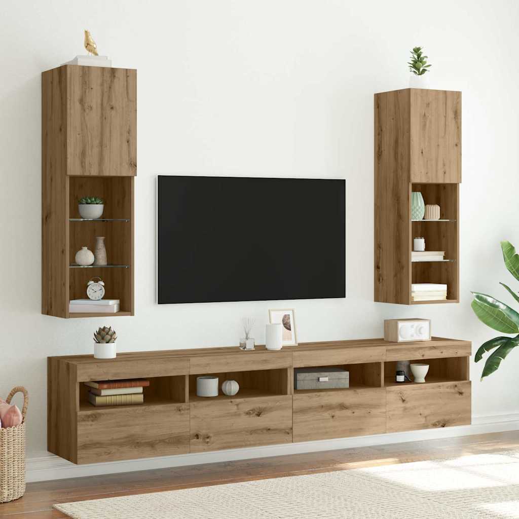 TV ormarići s LED svjetlima 2 kom boja hrasta 30,5x30x102 cm