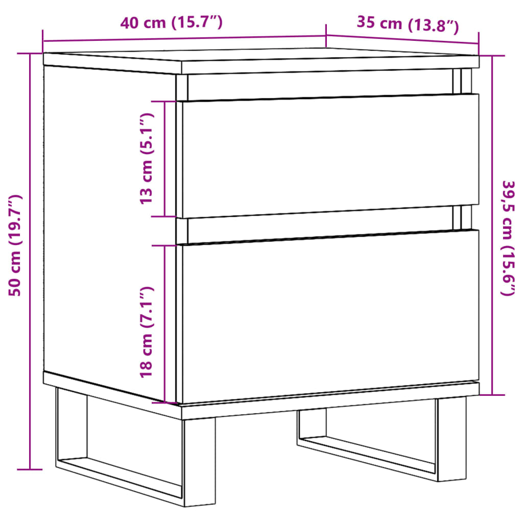 Noćni ormarići 2 kom Staro drvo 40x35x50 cm Konstruirano drvo
