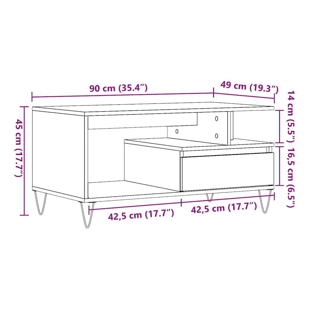 Stolić za kavu boja staro drvo 90x49x45 cm konstruiranog drva