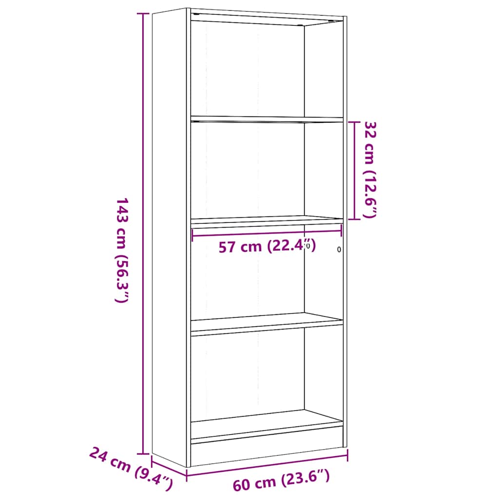 Regal za knjige sjajni bijeli 60x24x143 cm konstruirano drvo