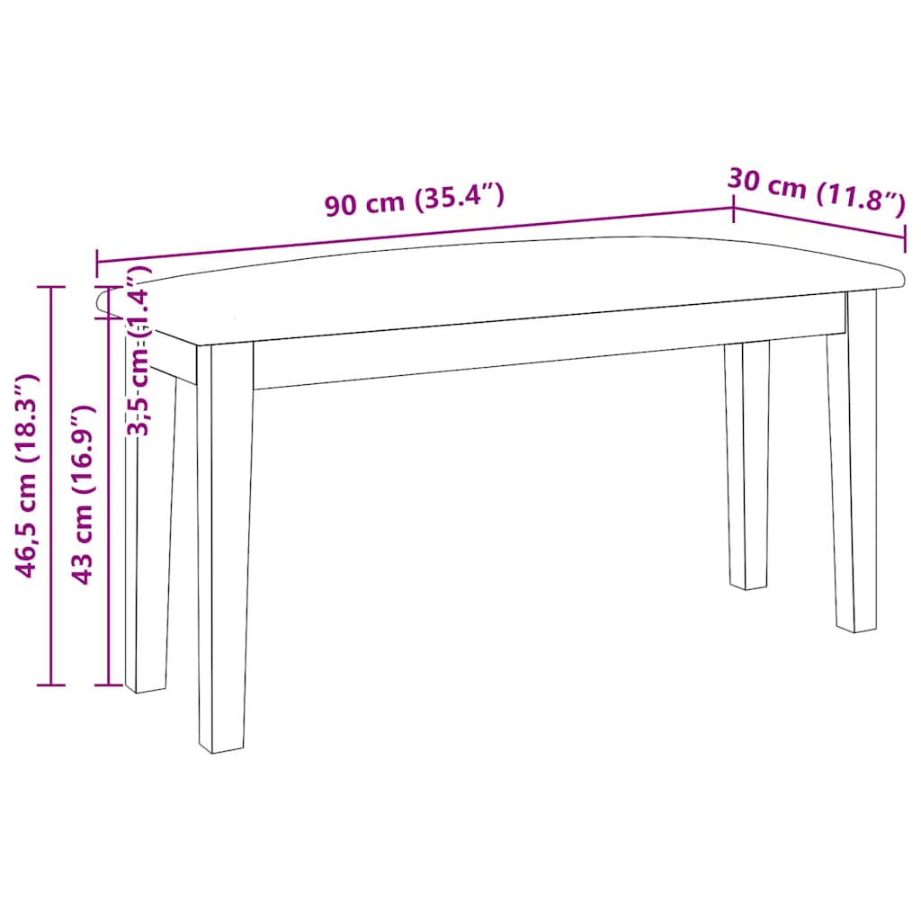 Klupa 90 cm smeđa puna drvena guma
