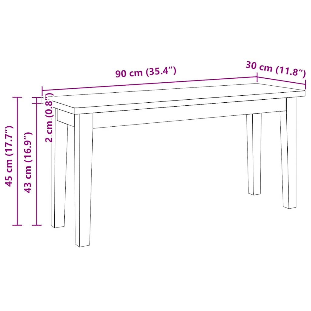 Klupa 90 cm puna drvena guma
