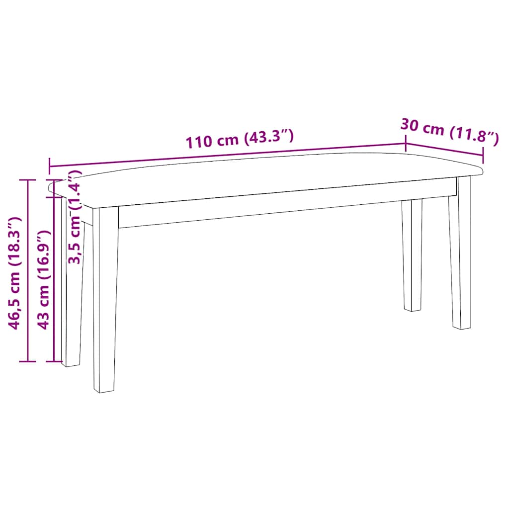 Klupa 110 cm smeđa guma od punog drveta
