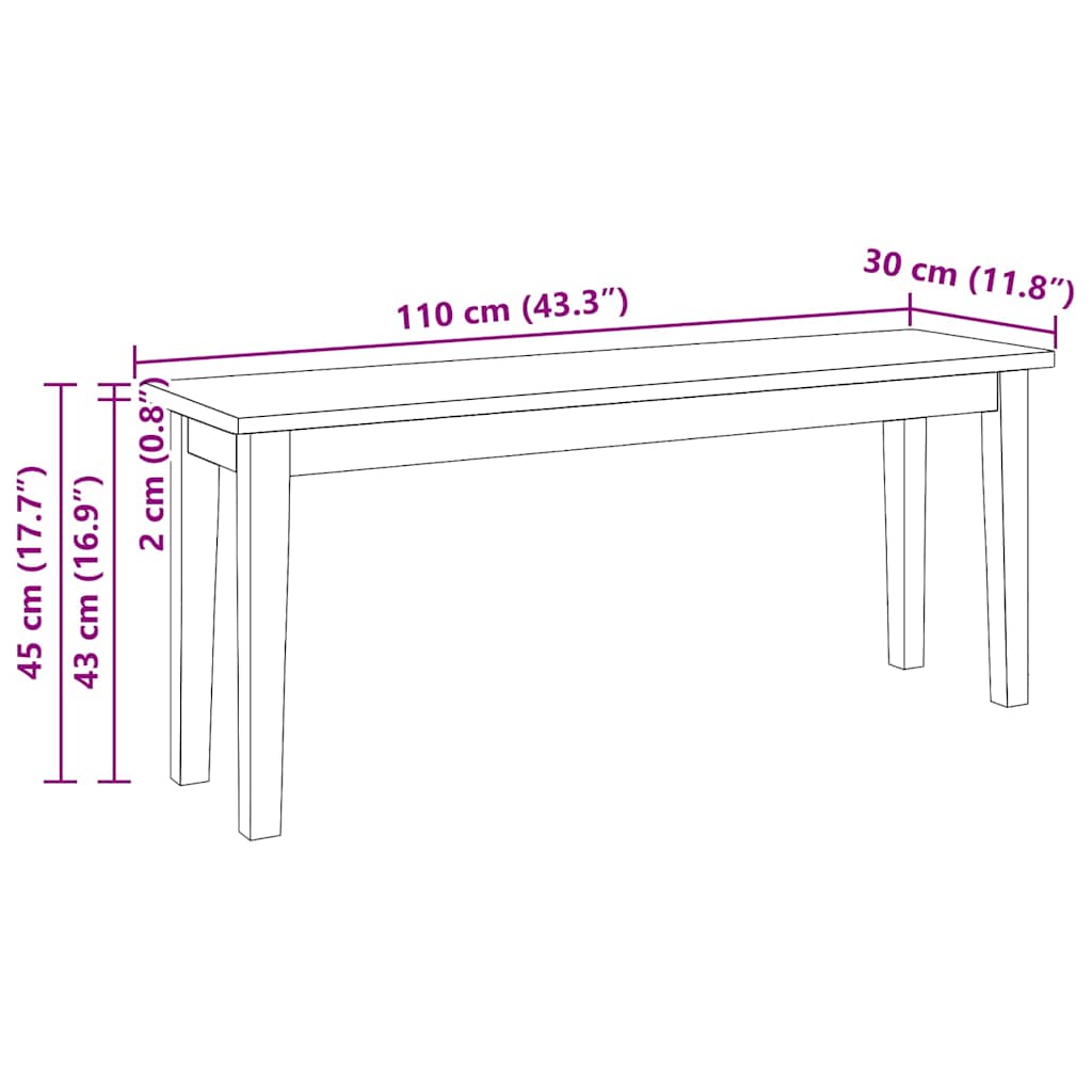Klupa 110 cm puna drvena guma