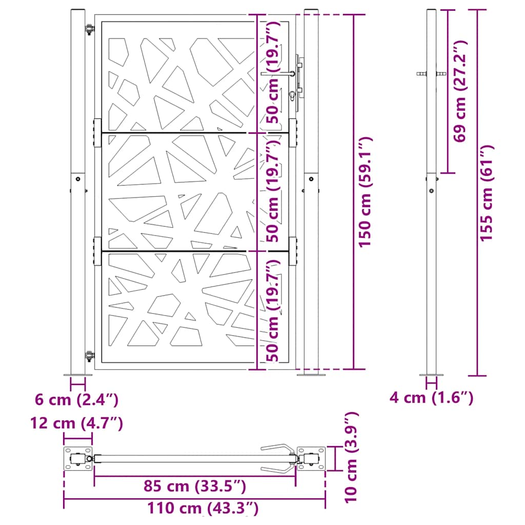 Vrtna vrata crna 100x150 cm čelična svjetlosna dizajna