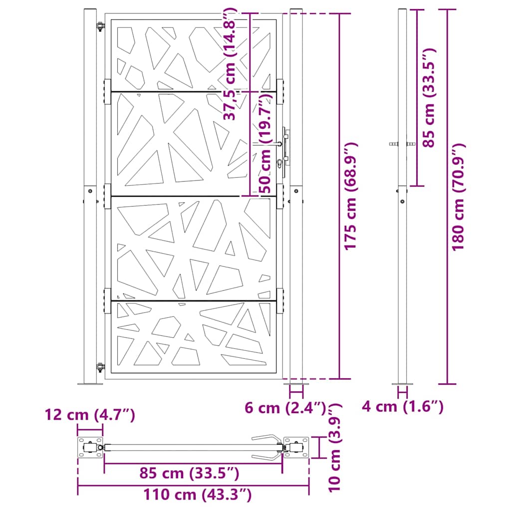 Vrtna vrata crna 100x175 cm čelična svjetlosna dizajna