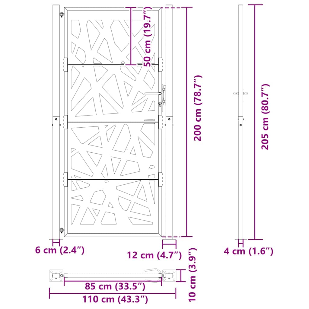 Vrtna vrata crna 100x200 cm čelična svjetlosna dizajna