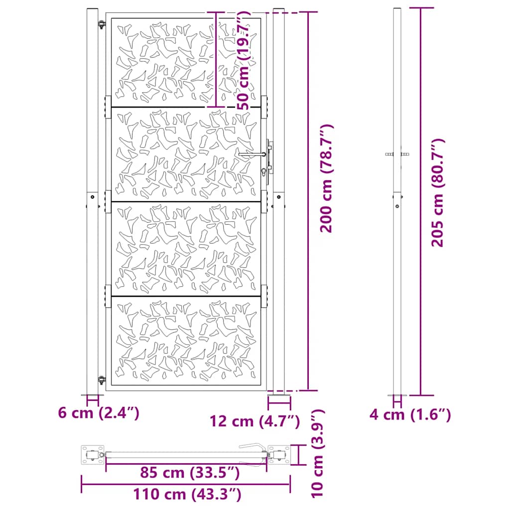 Vrtna vrata crna 100x200 cm dizajn s čeličnim krilom