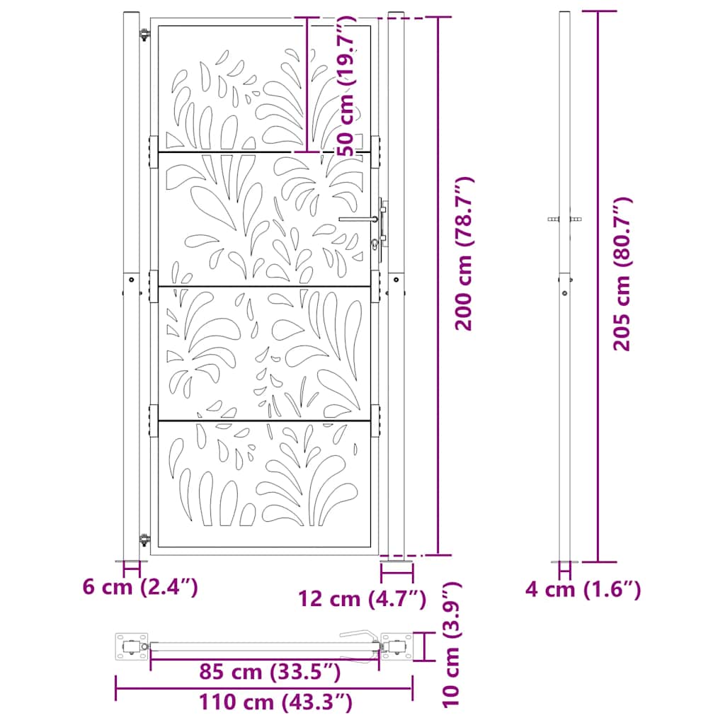 Vrtna vrata crna 100x200 cm čelični valoviti dizajn