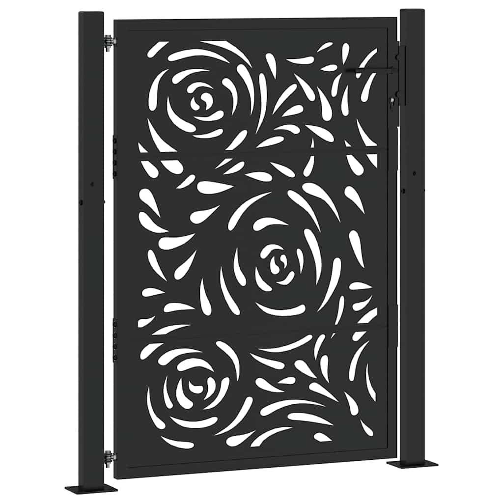 Vrtna vrata crna 100x125 cm čelična dizajn plamena