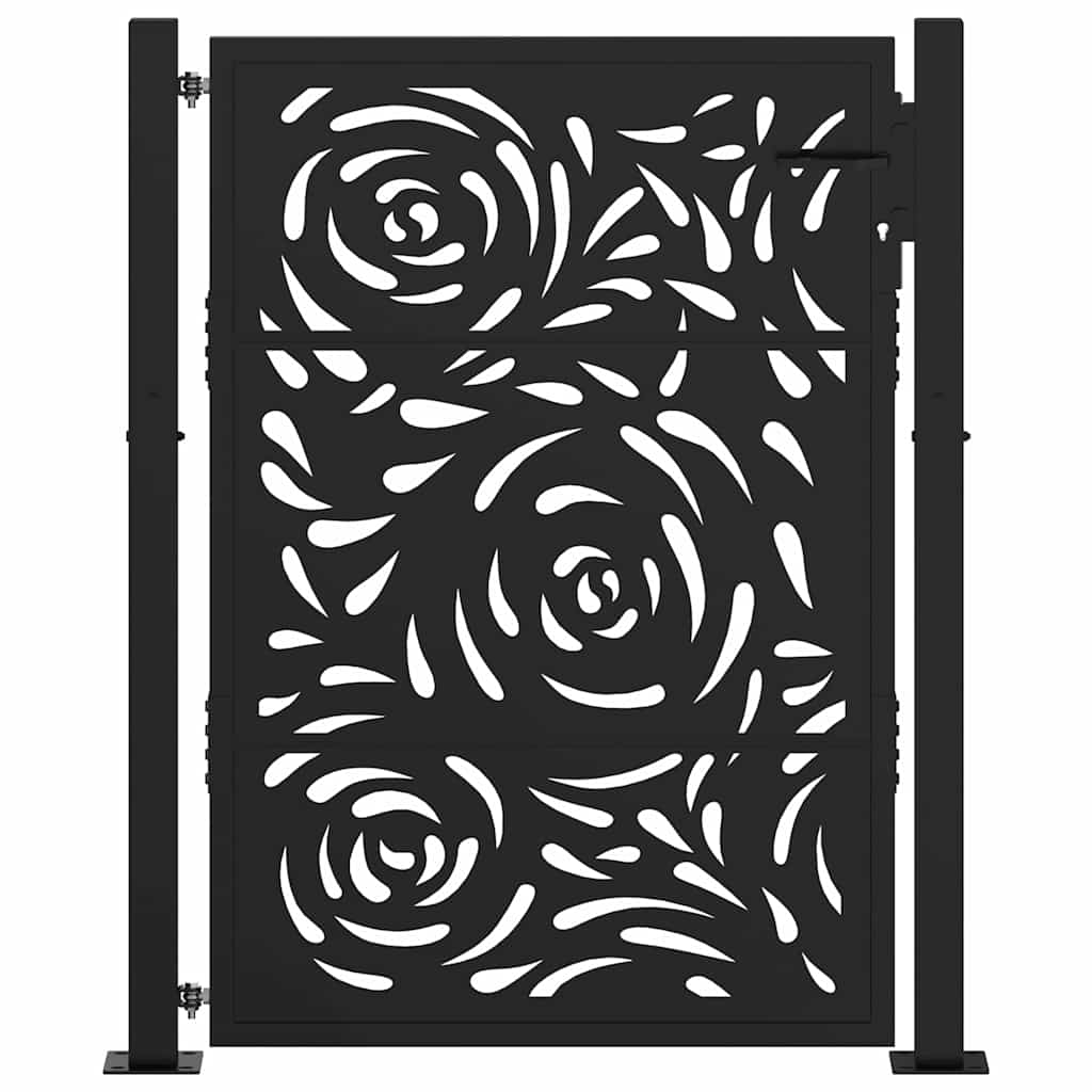 Vrtna vrata crna 100x125 cm čelična dizajn plamena