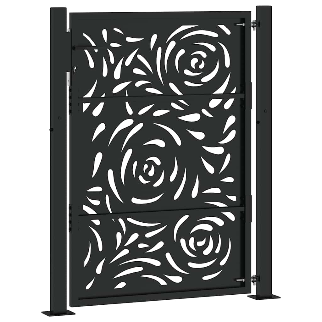 Vrtna vrata crna 100x125 cm čelična dizajn plamena