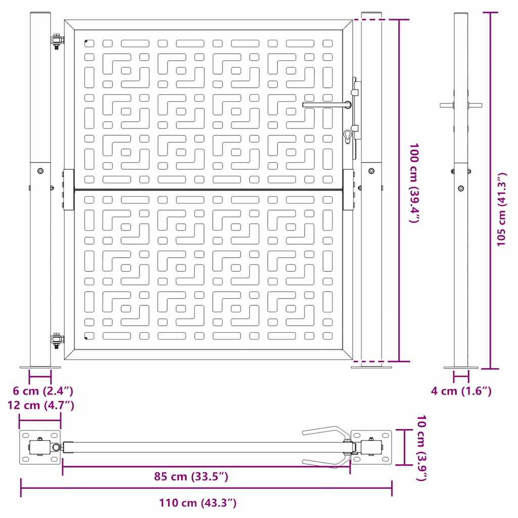 Vrtna vrata crna 100x100 cm čelična križna konstrukcija