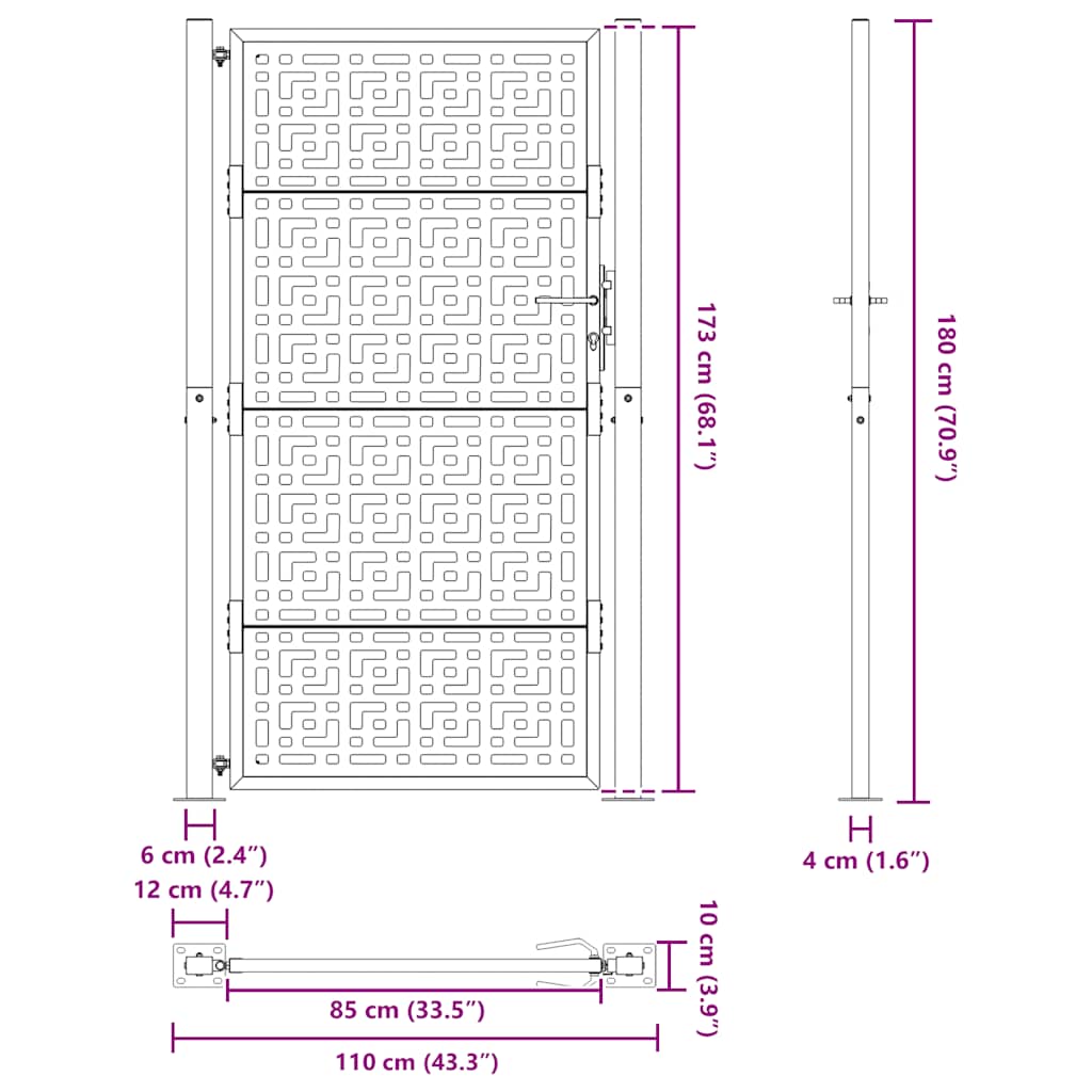 Vrtna vrata crna 100x175 cm čelična križna konstrukcija