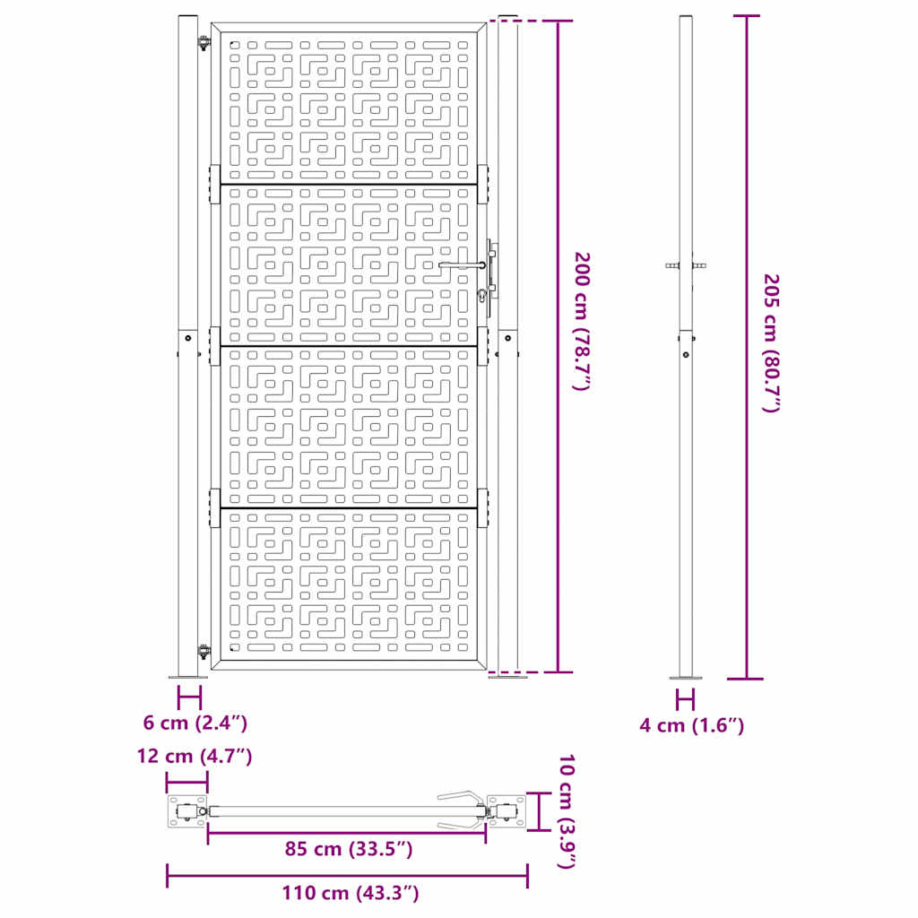Vrtna vrata crna 100x200 cm čelična križna konstrukcija