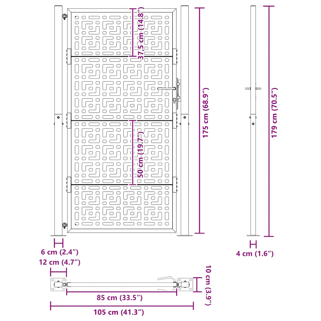 Vrtna vrata 100x200 cm Otporna na vremenske uvjete Čelična Križni Dizajn