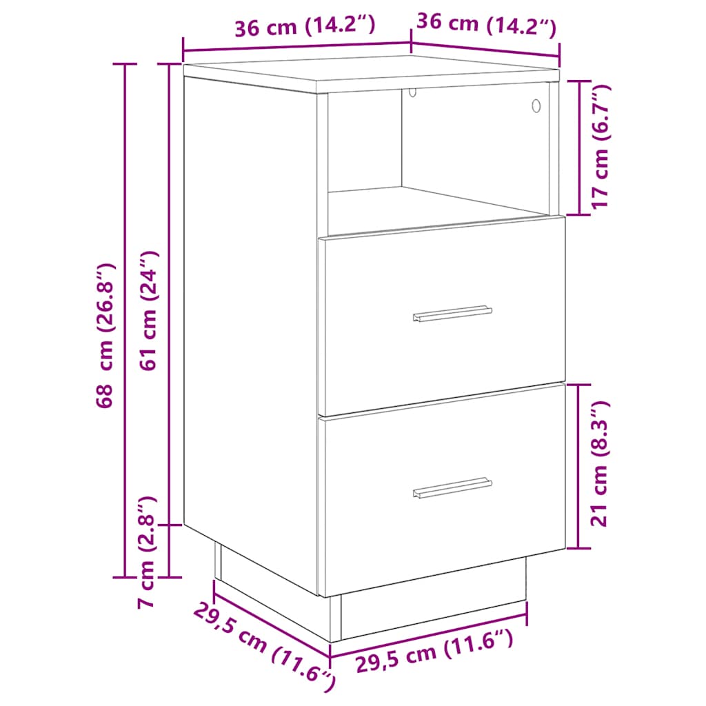 Noćni ormarići 2 kom s 2 ladice crni 36x36x68 cm