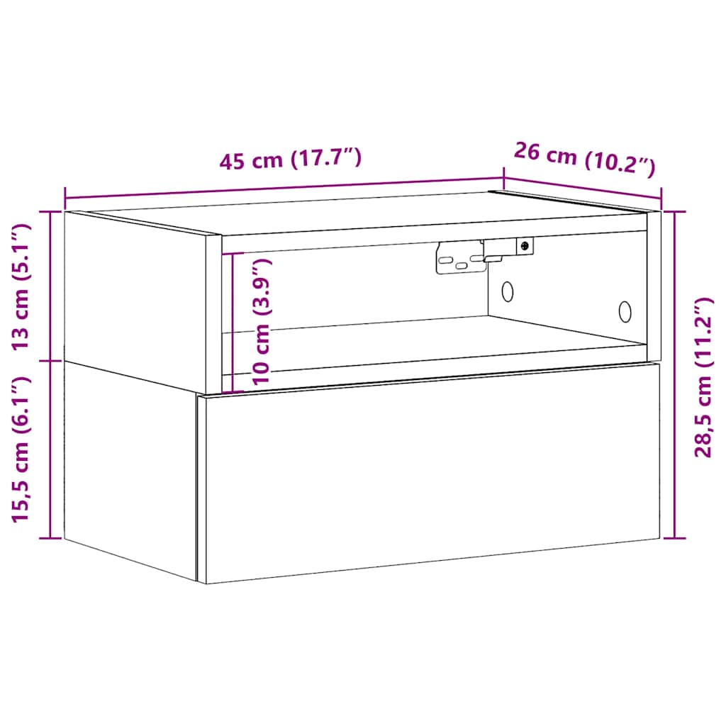 Zidni noćni ormarići 2 kom siva sonoma 45x26x28,5 cm