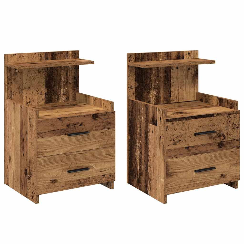 Noćni ormarići 2 kom s 2 ladice staro drvo 40x36,5x62 cm