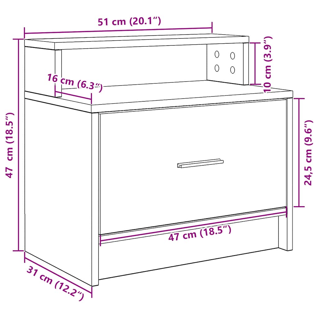 Noćni ormarići s ladicom 2 kom dimljeni hrast 51x31x47 cm
