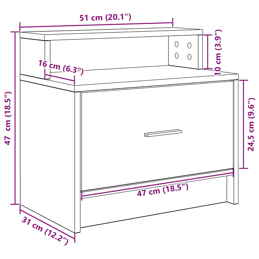 Noćni ormarići s ladicom 2 kom staro drvo 51x31x47 cm