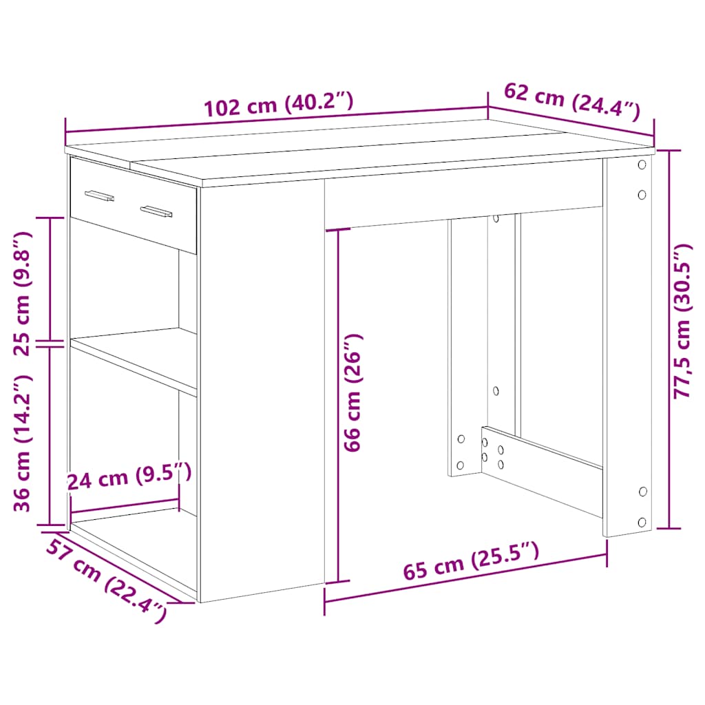 Radni stol s ladicom i policom sonoma hrast 102x62x77,5 cm