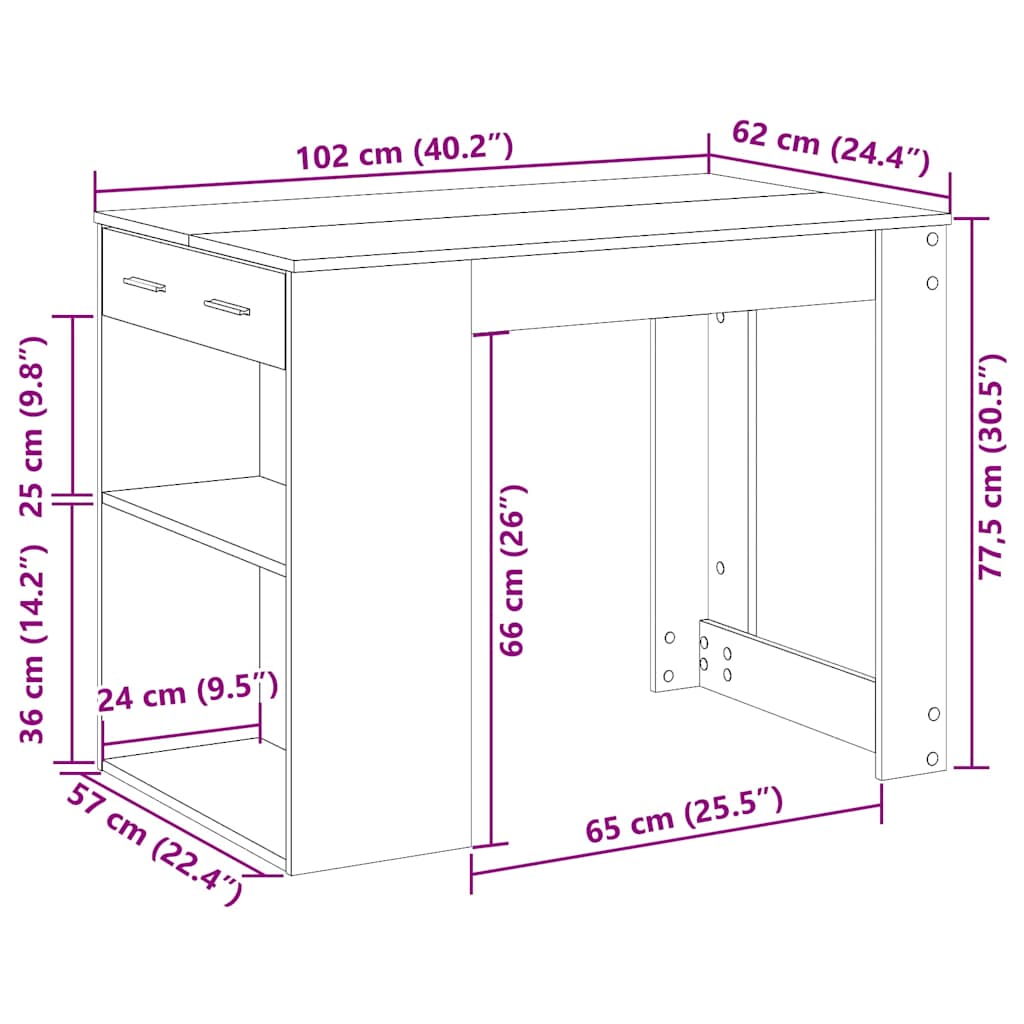 Radni stol s ladicom i policom beton sivi 102x62x77,5 cm