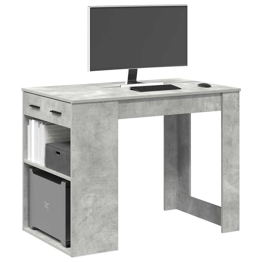 Radni stol s ladicom i policom beton sivi 102x62x77,5 cm