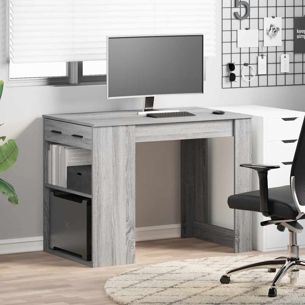 Radni stol s ladicom i policom siva sonoma 102x62x77,5 cm