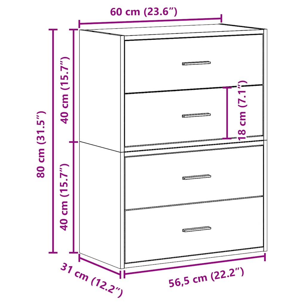 Ormari s 2 ladice 2 kom boja hrast 60x31x40cm konstruirano drvo