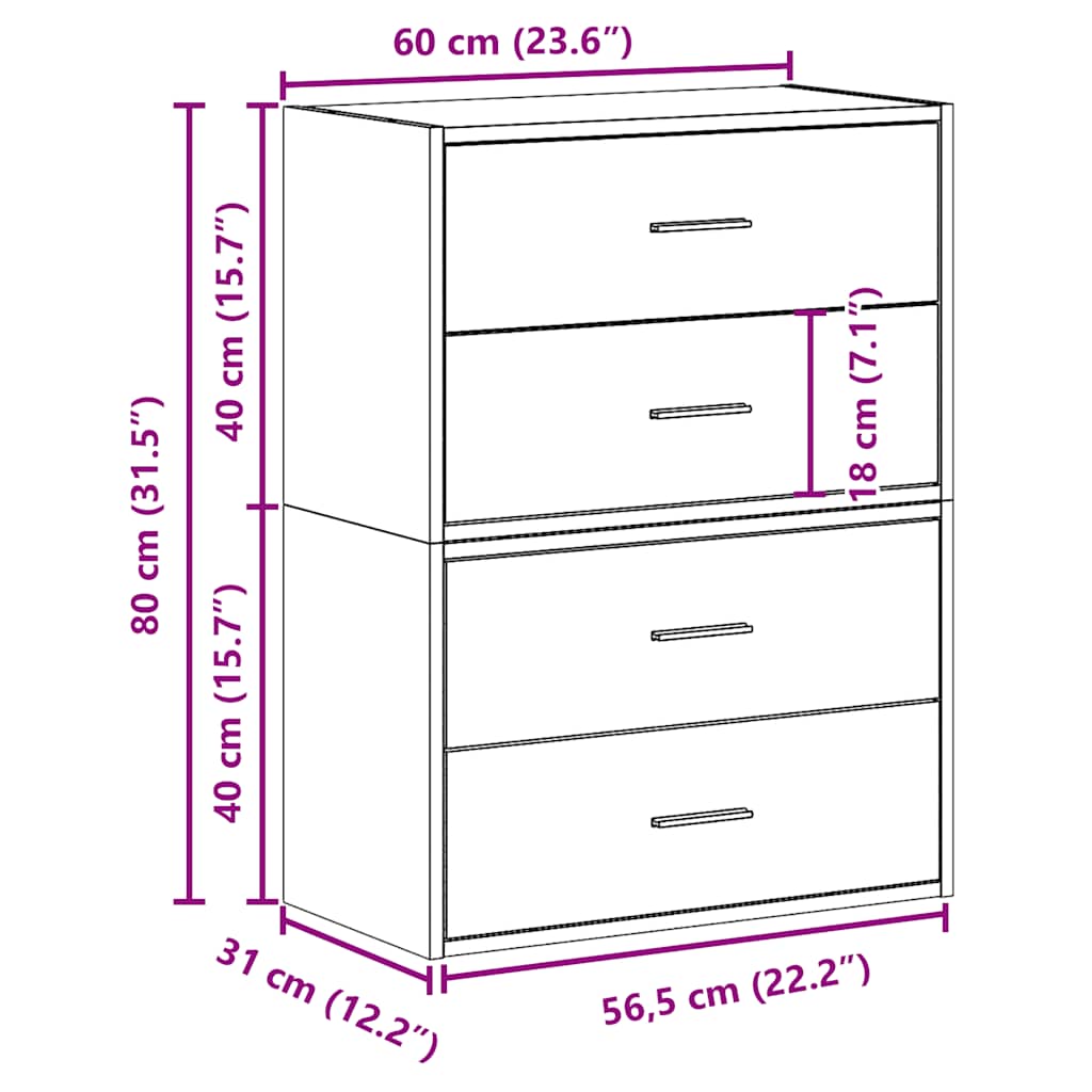 Ormari s 2 ladice 2 kom boja hrast 60x31x40cm konstruirano drvo