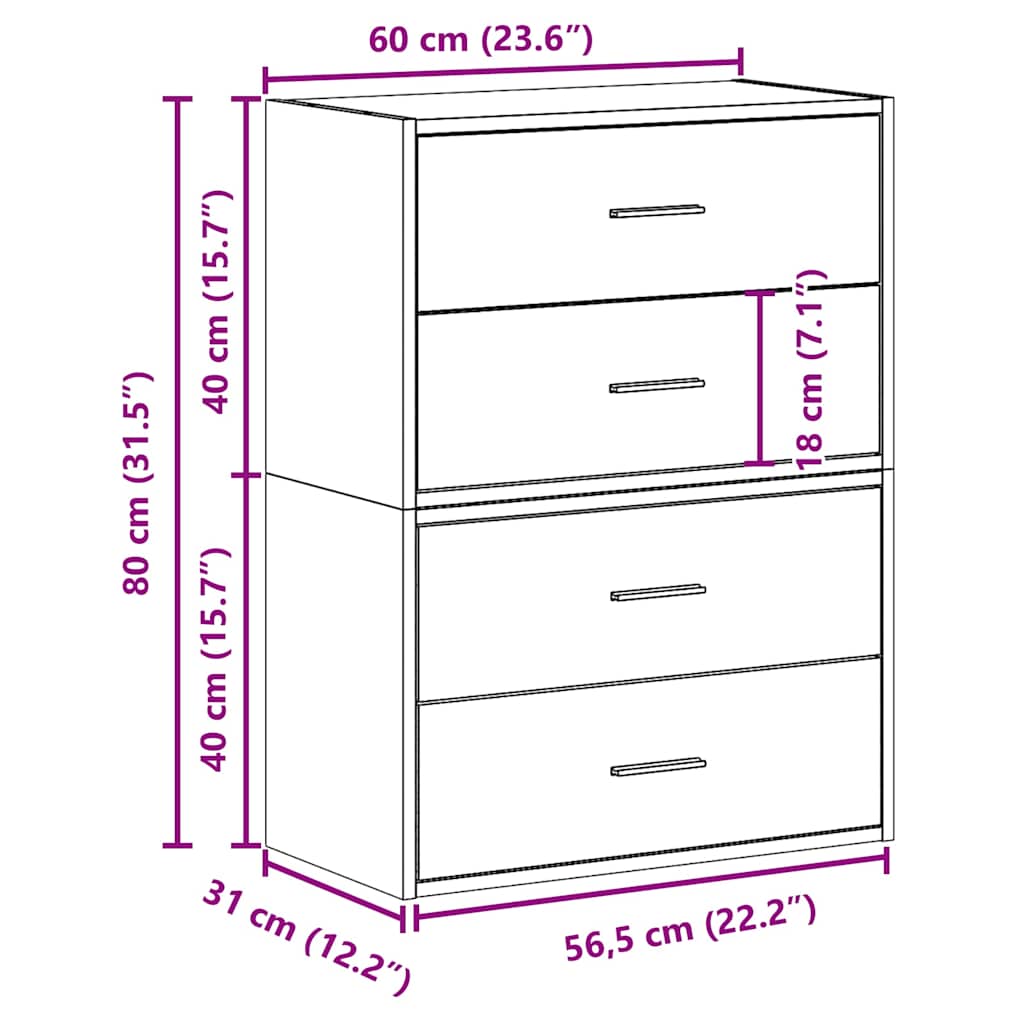 Ormari s 2 ladice 2 kom boja drva 60x31x40 cm konstruirano drvo