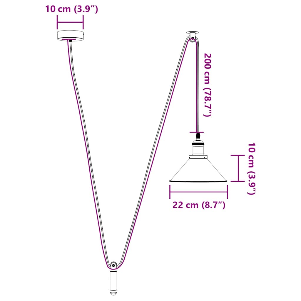 Visilica podesiva po visini E27 sjajno crna Ø 22 cm metal