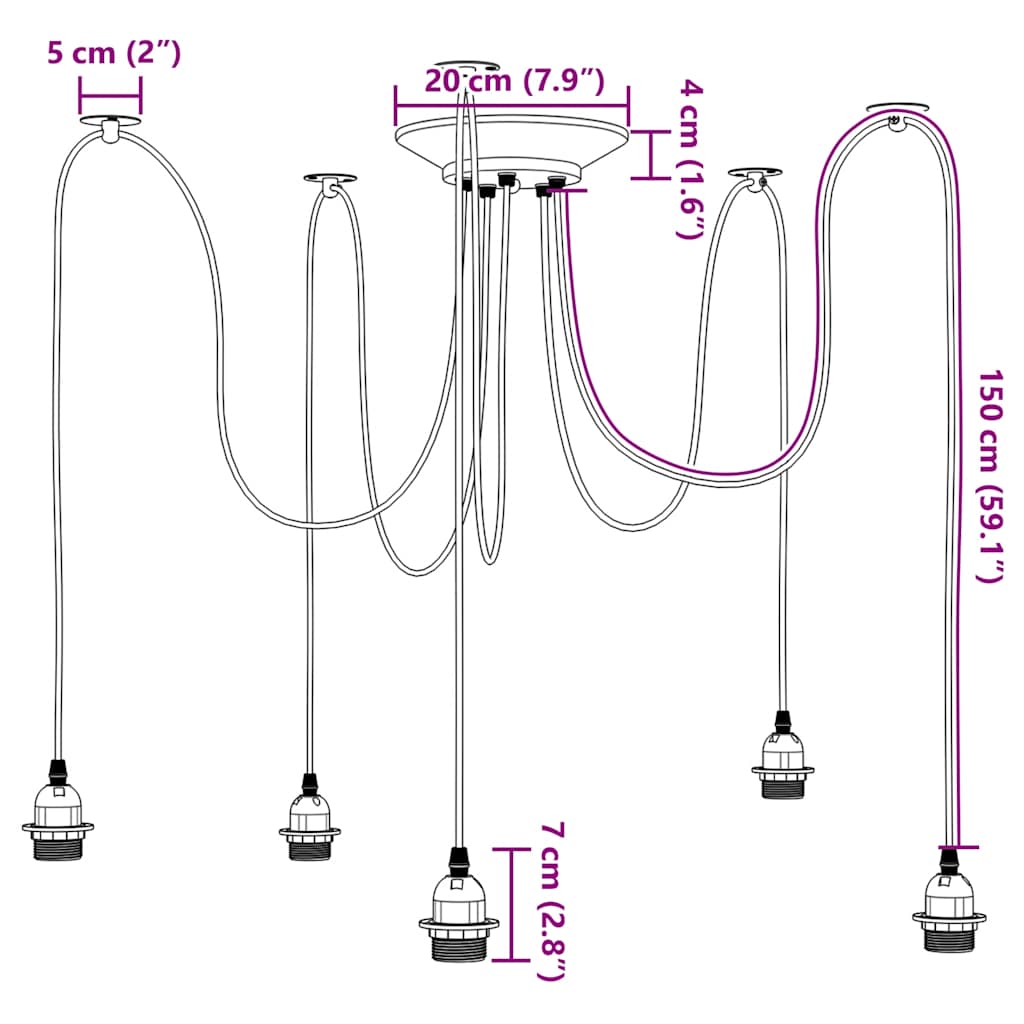 Visilica s 5 grla E27 crni metal