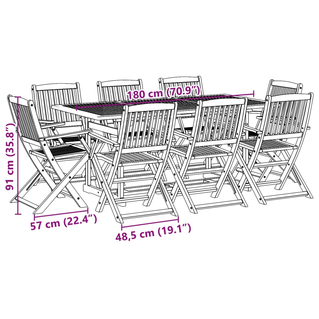 9-dijelni vrtni blagovaonski set 180x90x75 cm bagremovog drva