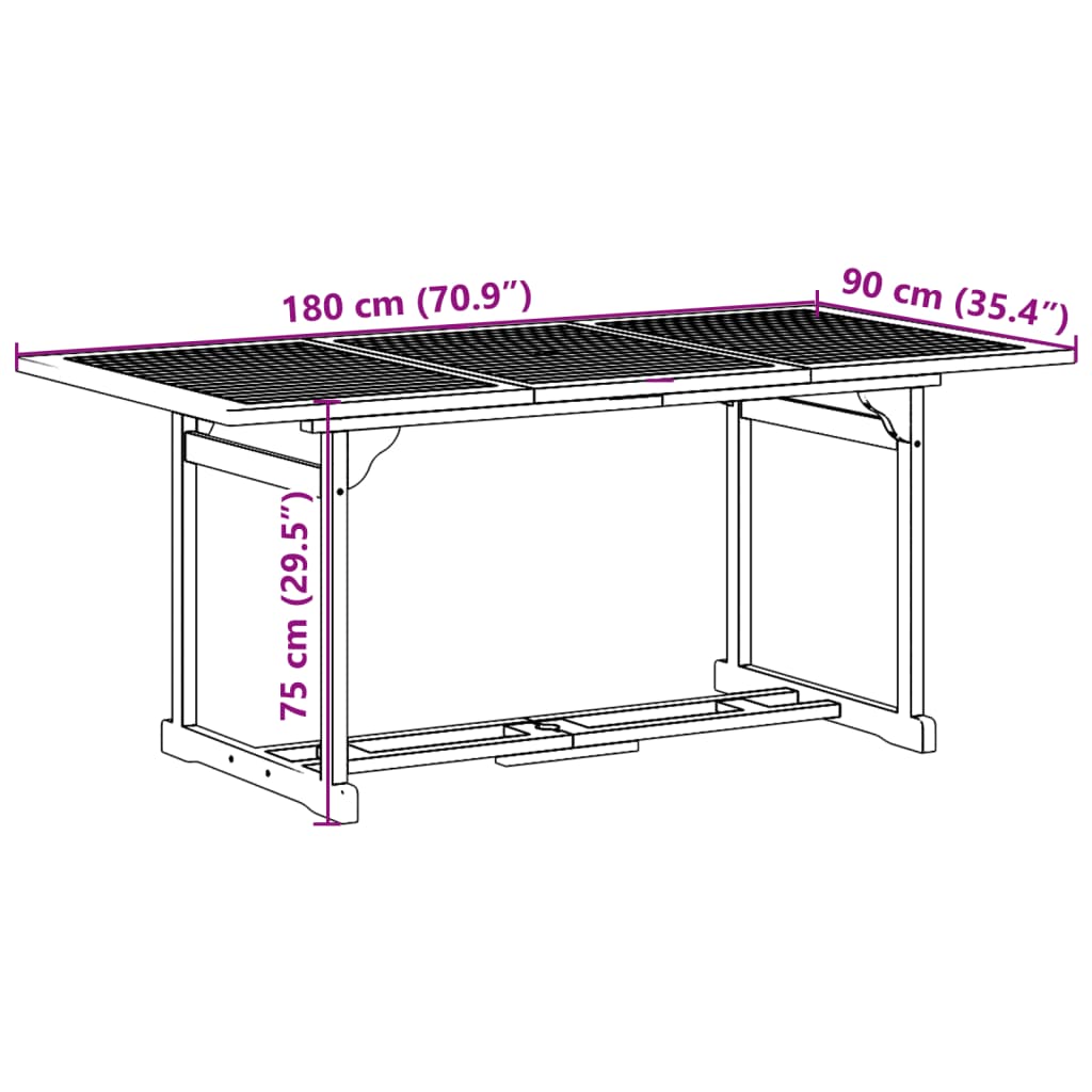 9-dijelni vrtni blagovaonski set 180x90x75 cm bagremovog drva