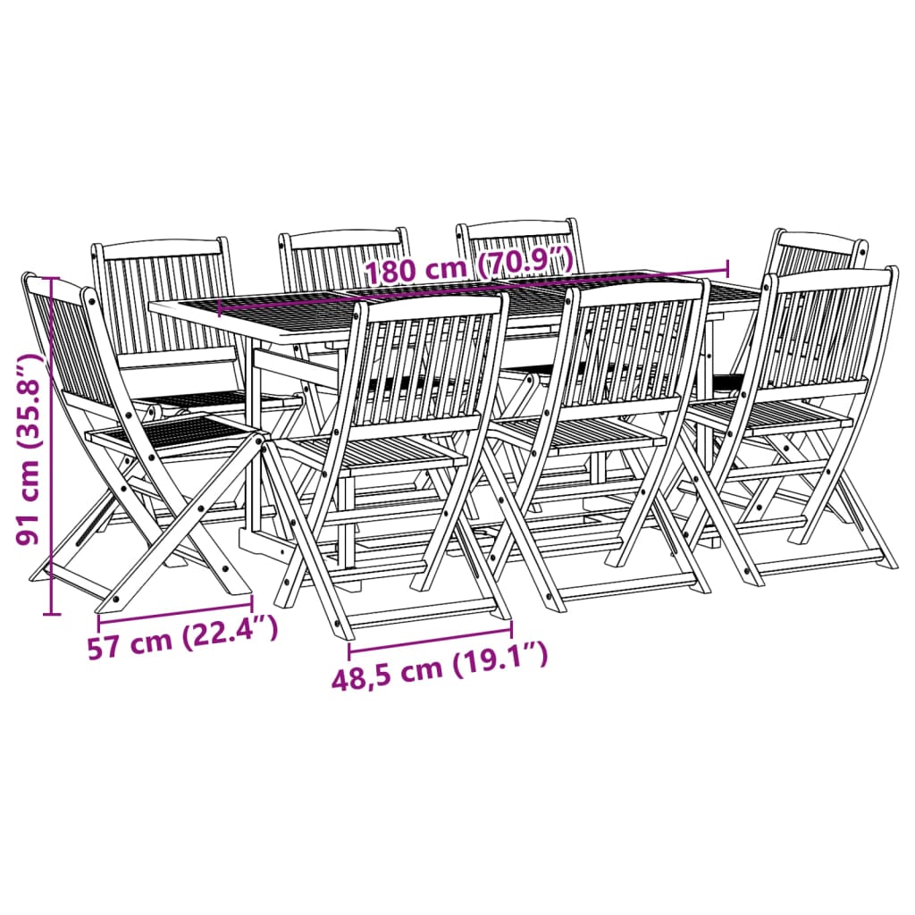 9-dijelni vrtni blagovaonski set 180x90x75 cm bagremovog drva