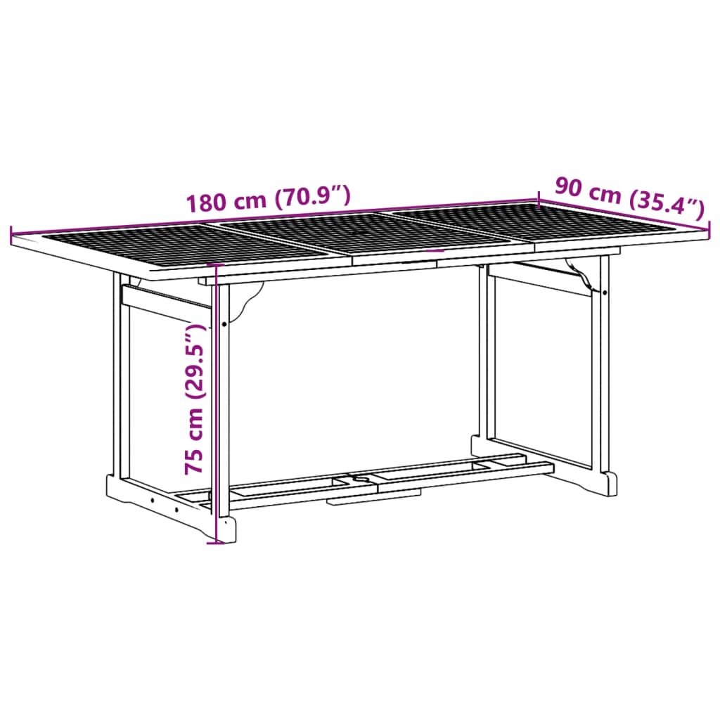 9-dijelni vrtni blagovaonski set 180x90x75 cm bagremovog drva