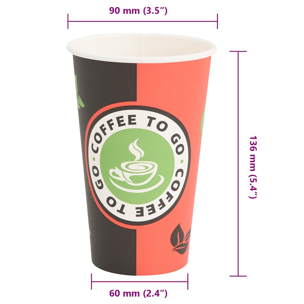 Papirnate šalice za kavu 1000 kom 16 oz 400 ml crvene i crne
