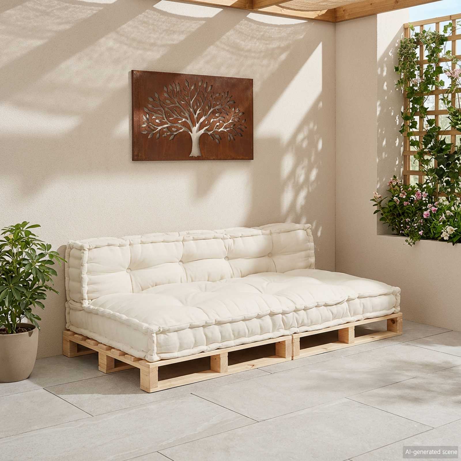 Jastučić za paletni kauč 2 pcs Krem 120 x 80 x 38 cm Tkanina