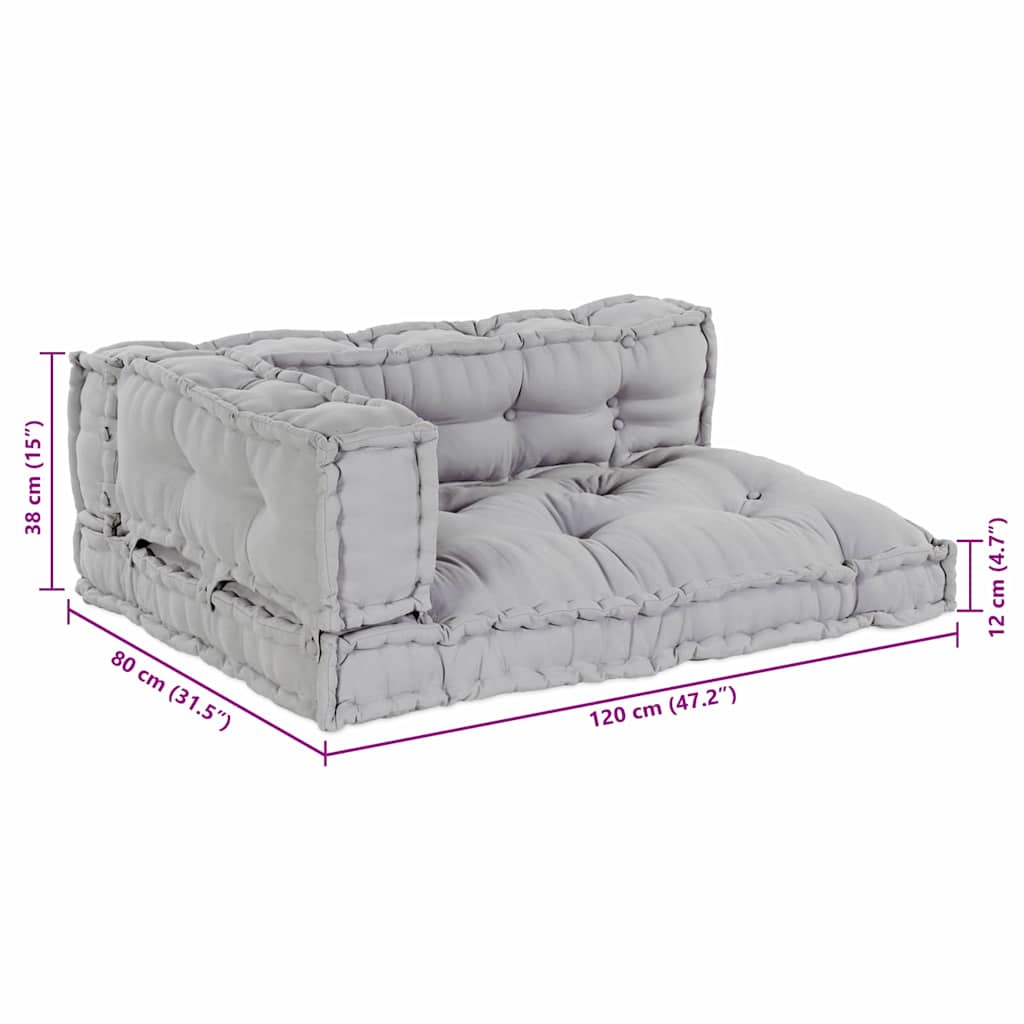 Jastučić za paletni kauč 3 pcs Siva 120 x 80 x 38 cm Tkanina