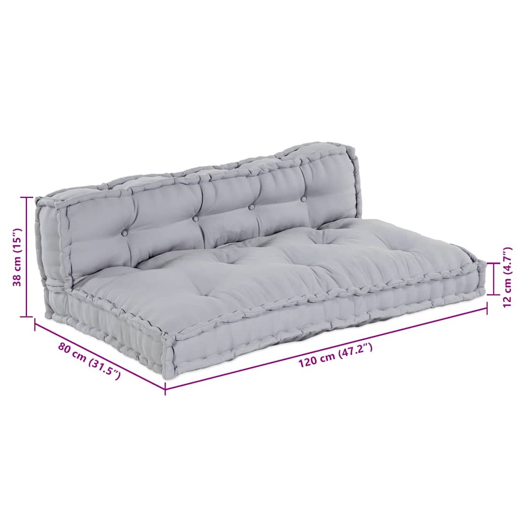 Jastučić za paletni kauč 2 pcs Siva 120 x 80 x 38 cm Tkanina