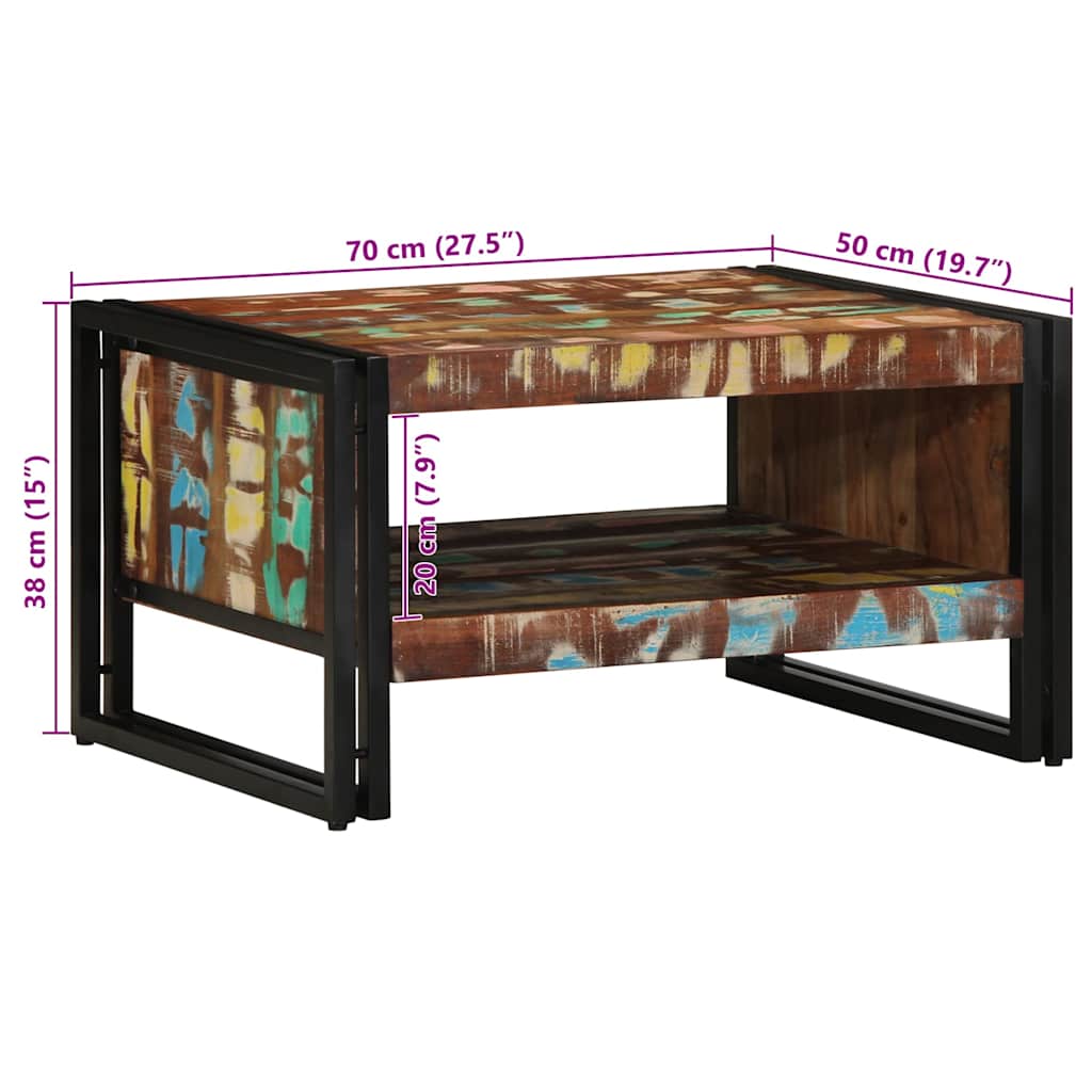 Višebojni stolić za kavu 70x50x38 cm puno drvo obrađeno