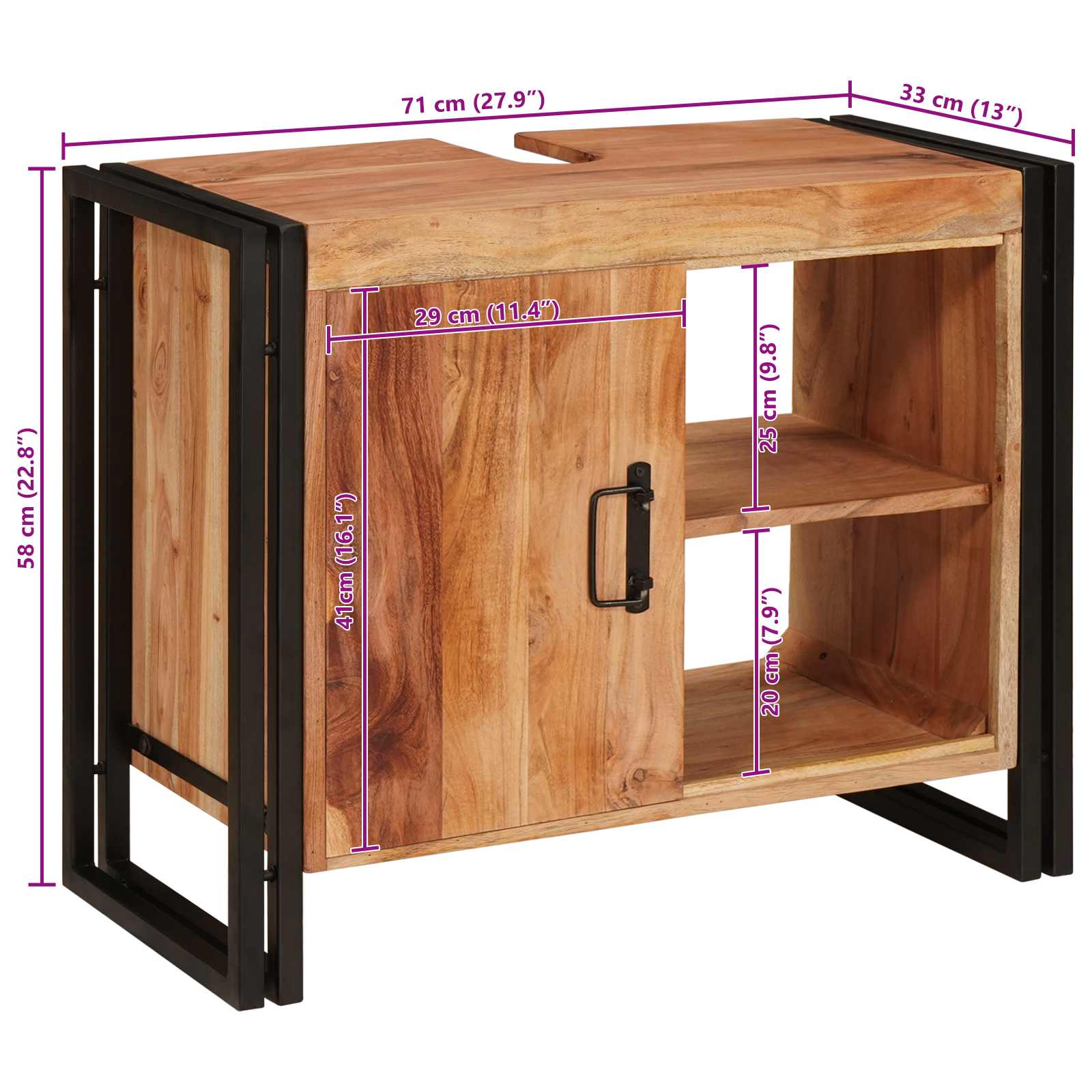Ormarić za umivaonik Smeđa 71 x 33 x 58 cm Čvrsto drvo akacije