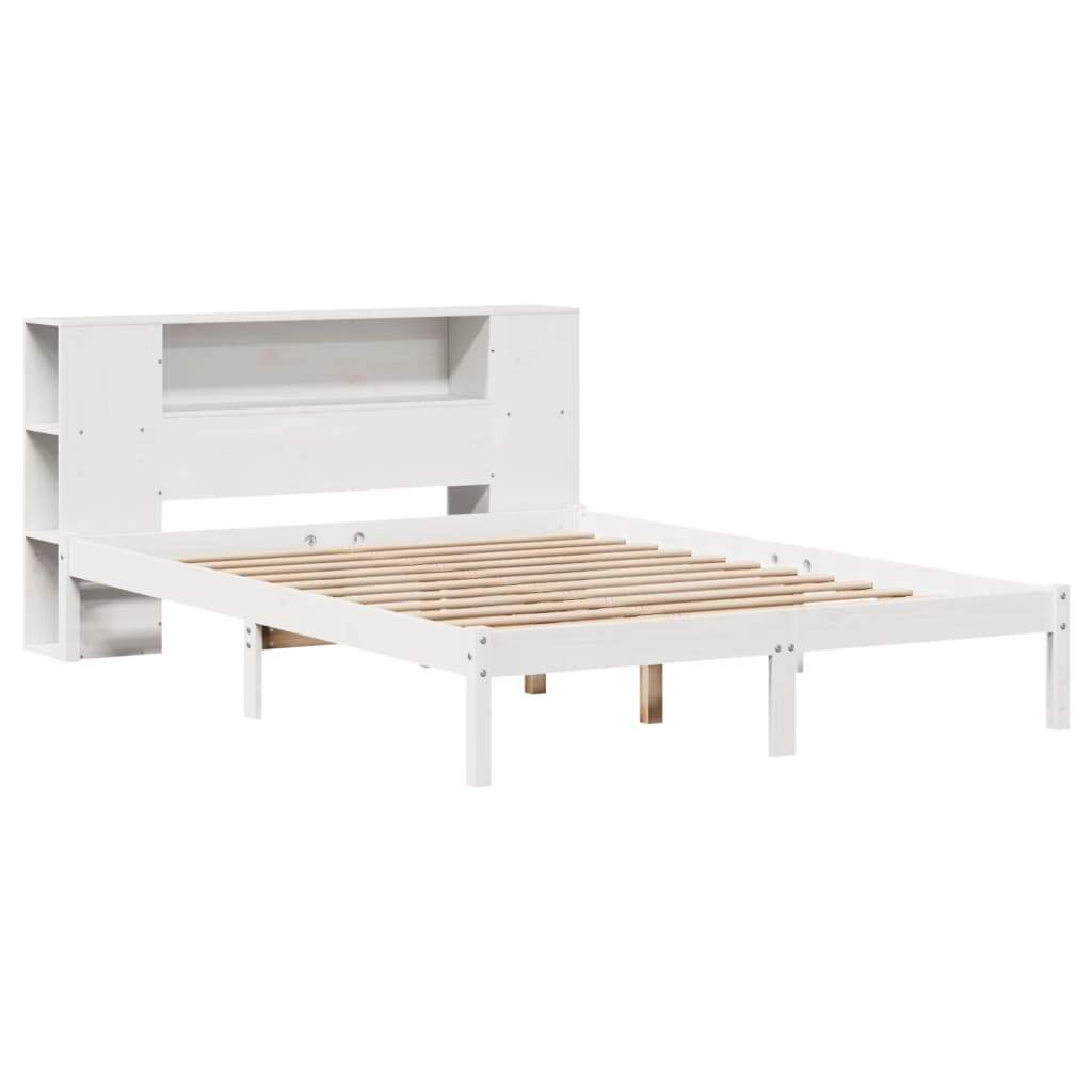 Krevet s regalom z knjige bez madraca bijeli 140x190cm borovina