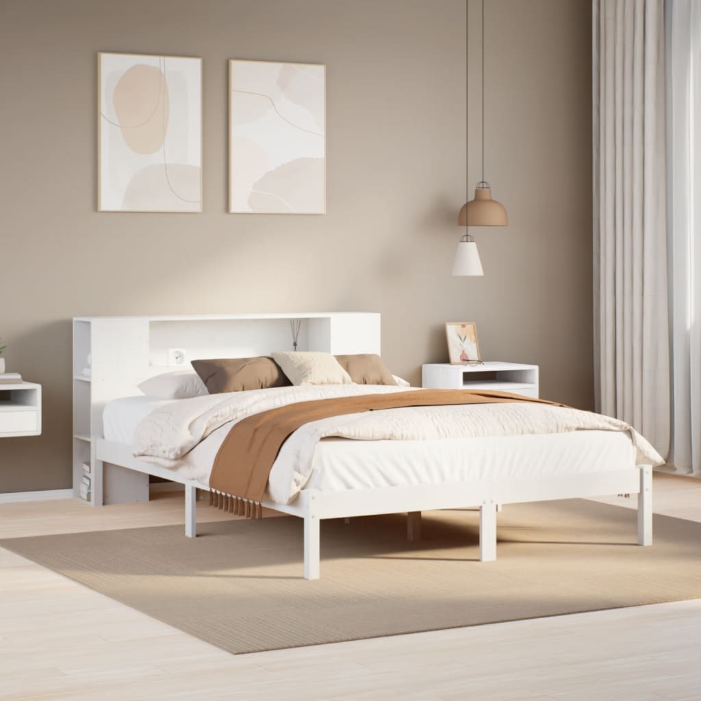 Krevet s regalom z knjige bez madraca bijeli 150x200cm borovina
