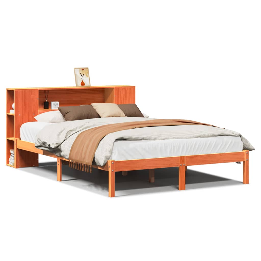 Krevet s regalom za knjige bez madraca 140 x 190 cm od borovine