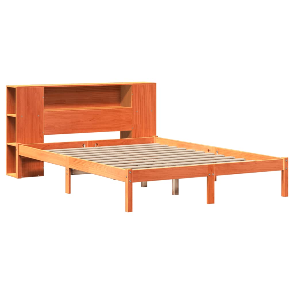 Krevet s regalom za knjige bez madraca 140 x 190 cm od borovine